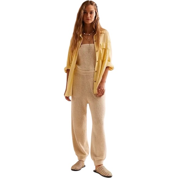 New Free People Beach Claire Terrycloth Cozy Strapless 1 Piece Jumpsuit Cream XS - Picture 1 of 4